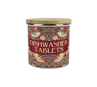 Red Strawberry Thief Dishwasher Tablets Storage Canister - Morris Inspired Floral Tapestry Artwork - Refillable Home Cleaning Products Enamel Container