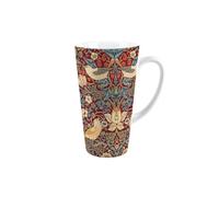 Red Strawberry Thief Latte Mug - William Morris Gifts - Tall Ceramic Tea/Coffee Cup Present