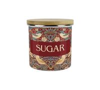 Red Strawberry Thief Sugar Storage Canister - Morris Inspired Floral Tapestry Artwork - Large Enamel Hot Drinks Kitchen Storage Container