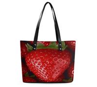 Red Strawberry Tote Bag Large Soft Leather Purse with Zipper Lightweight Ladies Shoulder Handbag
