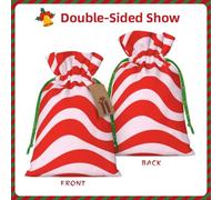 Red Streak Christmas Gift Bags With Drawstring, Reusable Gift Wrapping Bags For Xmas Holiday S Green Christmas Ribbon
