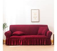Red Stretch Sofa Cover for 1-4 Seater Washable Non-Slip Couch Slipcover with Skirt Thick Furniture Protector for Living Room & Pets - Elastic Fit (3 Seater)