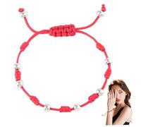 Red String Bracelet, Red Bracelets for Women, Simple Woven String Bracelet with 8 Beads & Adjustable Knot for Protection, Evil Eye and Good Luck