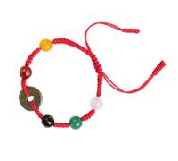 Red String Feng Shui Amulet Five Ancient Coins God of Wealth Crystal Red Lucky Handmade Buddhist Talisman for Fortune