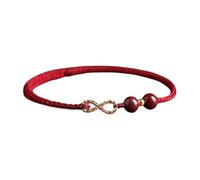 Red String Infinity Bracelet with Cinnabar Beads, Handmade Adjustable Unisex Good Luck Jewelry for Love, Wealth & Peace, Burgundy, One Size