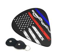 Red Stripe Firefighter USA Flag Guitar Picks, 6 Pcs Guitar Plectrums double-sided printing, suitable for acoustic, electric and bass guitars, including 0.46 mm 0.71 mm 0.96 mm