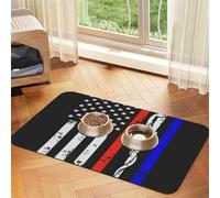Red Stripe Firefighter USA Flag Patterned Pet Feeding Mat with Water-Absorbing PU Top & Rubber Base - Anti-Slip Dog Cat Food Mat for Cats, Dogs & Pets, 30x45cm