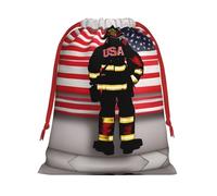 Red Stripe Firefighter Usa Flag Print Drawstring Gift Bag,Party Gift Bags,Reusable Christmas Drawstring Wrapping Bags