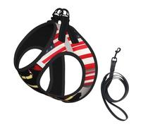 Red Stripe Firefighter Usa Flag Print Pet Leash Vest,Breathable Mesh Pet Harness, Reflective For Small Medium Dogs Safe Easy Walking