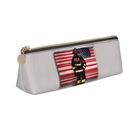 Red Stripe Firefighter USA Flag Print Stylish Triangular Pencil Case Pouch for Large-Capacity Stationery Organizer