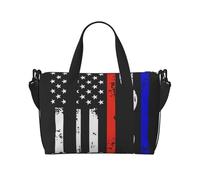 Red Stripe Firefighter USA Flag Printed Travel Bag Duffle Bag for Men Women, Large Water Resistant Gym Bag Weekend Holdall Bag with Shoulder Strap