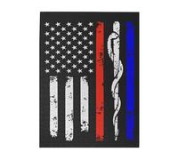 Red Stripe Firefighter USA Flag Printed Wooden Puzzle 500 Piece, Cute Puzzle Game in Plastic Box for Family Entertainment and Brain Training Gifts