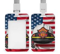 Red Stripe Firefighter USA Flag Retractable ID Badge Holder with Lanyard - Vertical Badge Reel,Keychain Clip,Name Tag Id Card Holder Protector for Nurse Officer Teacher Security Staff Women Men