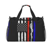 Red Stripe Firefighter USA Flag Travel Duffel Bag Large Foldable Waterproof Overnight Bag Beach Swim Bags Pool Sports Gym