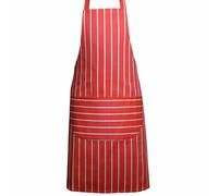 (Red Stripe) Full plain apron with front pocket for chefs, butchers, kitchen cooking, craft, and baking.