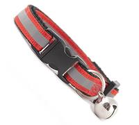 Red Stripe Reflective Cat Collar. Beautiful cat safety collars with bell available in a range colours made in the UK from strong webbing and soft reflective material