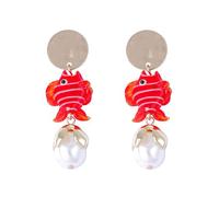 Red Striped Goldfish Pearl Gold Earrings Creative Design Ocean Element Ear Jewelry