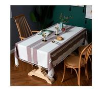 Red Striped Rectangle Tablecloth 55x55 Inch (140x140 cm) - Washable Polyester Table Cover with Tassels for Kitchen & Dining Table Décor