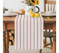 Red Strips Table Runner 13x36 Inches Long Classic Pink Lines Cotton Linen Table Runner Burlap Style for Dinner Table Party Decor Tabletop Decorations