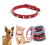 Red Studded Dog Collar, Spike Cat Collars, Spiky Spiked Stud Rivet Pu Leather Mushroom Pet Collars Adjustable for XXS XS Small Medium Breed, S