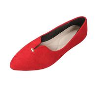 Red Suede Pointy Flat Shoes for Women Womens Flat Slip on Pumps V Cut Pointed Toe Ladies Ballet Casual Smart Shoes Footwear UK Size 4