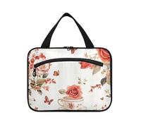 Red Summer Cup Roses Hanging Travel kit for Men with Hook, Designer Multifunctional Quilted Makeup Bag for mom Cruises estuche para brochas maquillaje L