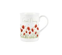 Red Summer Poppies Great Nanny Mug - Green & Red Floral Meadow Gift/Present for Relative - Remembrance Day Poppy Bone China Coffee/Tea Cup