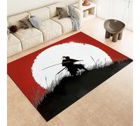 Red Sun Area Rugs Japanese Warrior Silhouette Machine Washable Non-Slip Soft Short Pile Area Rug 60 X 90 Cm For Living Room Bedroom Home Decor Carpet,160 X 230 Cm