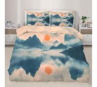 Red Sun Bedding Set Kids Landscape Painting Comforter Cover Set for Boys Reflections on the Lake Duvet Cover Bedspread Cover Decor Quilt Cover Single