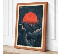 Red Sun Behind Clouds Vintage Canvas Wall Art Print 30x20 Inch