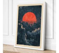 Red Sun Behind Clouds Vintage Canvas Wall Art Print 30x20 Inch