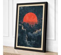Red Sun Behind Clouds Vintage Canvas Wall Art Print 30x20 Inch