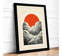 Red Sun Over Clouds Minimalist Framed Wall Art Print A3 (42×29.7cm) Black, Wall Decor for Living Room, Bedroom, Office & Home, Ready to Hang, Art Gift