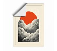 Red Sun Over Clouds Minimalist Unframed Wall Art Print A3 (42×29.7cm), Wall Decor for Living Room, Bedroom, Office & Home, Art Gift