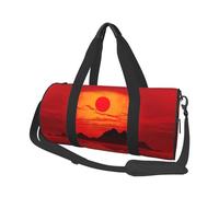 Red Sun Printed Round Travel Duffel Bag Large Overnight Weekend Bags for Hiking, Vacations, Gym, Sports