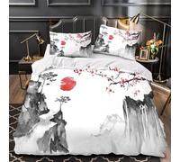 Red Sun Rising Comforter Cover 3D Design Printed All Season 3 Piece Bedding Set Zipper East Asian Ink Painting Quilt Cover Ultra Soft Washable for Kids Teens Adults Women Youth King（220x240cm）