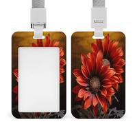 Red Sunflower Badge Holders with Push-Pull Slot&Lanyard Waterproof Plastic Vertical Work ID Card Holder Portable Travel Document Protector Detachable Card Protector
