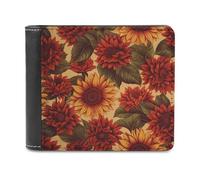 Red Sunflower Bifold Wallet for Women Men Soft PU Leather Wallet Slim Fron