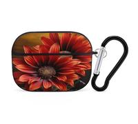 Red Sunflower Earbuds Organizer Shockproof Protective Airpods Pro Cover with Carabiner Clip Anti Fall Carrying Earphone Case Cover for Airpods Pro 2nd Generation Black
