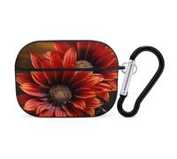 Red Sunflower for Airpod Pro Case Cover Hard Shell Full Drop Protection Cover with Keychain Compatible with AirPod Pro 2nd/1st Generation, Front LED Visible,Black