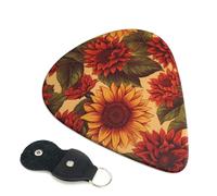Red Sunflower Guitar Picks 6 Pack with Leather Guitar Pick Holder Keychain, Plectrum Key Fob Cases Bag, Abstract Art Plectrum for Acoustic Electric Guitar, Ukulele 0.96mm
