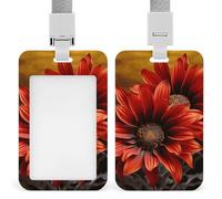 Red Sunflower Id Badge Holder with Lanyard, Clear Vertical Card Protector Waterproof, Breakaway Safety Neck Strap, Heavy Duty Name Tag Holder for Nurse Teacher Officer Staff Women Men