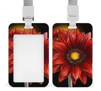 Red Sunflower Id Badge Holder with Lanyard, Clear Vertical Card Protector Waterproof, Breakaway Safety Neck Strap, Heavy Duty Name Tag Holder for Nurse Teacher Officer Staff Women Men