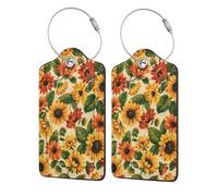 Red Sunflower,Luggage Tags Pu Leather Name Tag Travel Suitcase Identifier ID Tags Durable Luggage Label 2 pcs