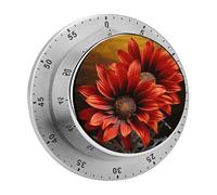 Red Sunflower Mechanical Kitchen Timer for Cooking 60 Min with Magnetic Backing Loud Alarm,Stainless Steel Wind Up Countdown Timer Cute Egg Timers for Cooking Studying Gaming Classroom Office Gym
