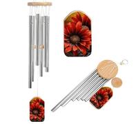 Red Sunflower Memorial Wind Chimes for Outside Deep Tone 20.5", 6 Aluminum Tubes, Sympathy Windchimes Personalized Chimes for Outdoor Garden Patio Yard Decor, Bereavement Condolence Gift