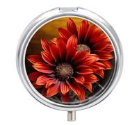 Red Sunflower Pill Box Round Portable Small Pill Case Waterproof Travel Pill Box Organizer for Pocket Purse and Daily Convenience
