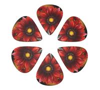Red Sunflower Print Guitar Picks 6 Pack With Organizer Storage Bag 0.46 0.71 0.96mm Guitar Plectrums Guitars Accessories For Bass Electric Acoustic Guitars