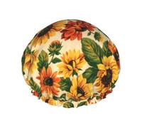 Red Sunflower,Shower Cap Nightcap Double Layer Waterproof Elastic Bath Cap Reusable Hair Cap