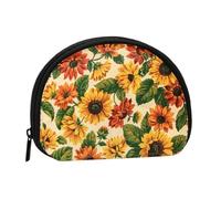 Red Sunflower, Women's Storage Bag Shell Makeup Bag Small Coin Purse Shell Change Pouch